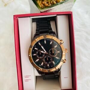 Merona  Watch with Black Band and Gold-Tone Bezel